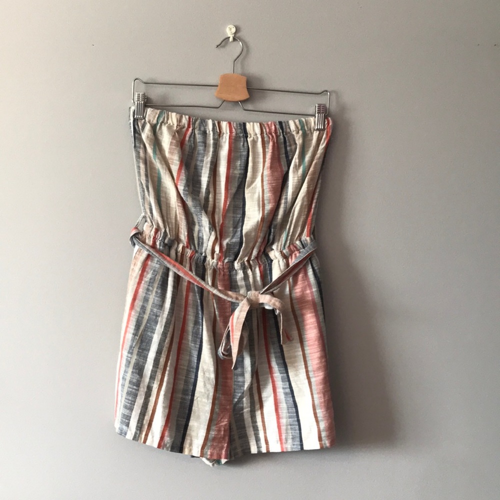 NWOT Striped Pastel Strapless Romper with Belt